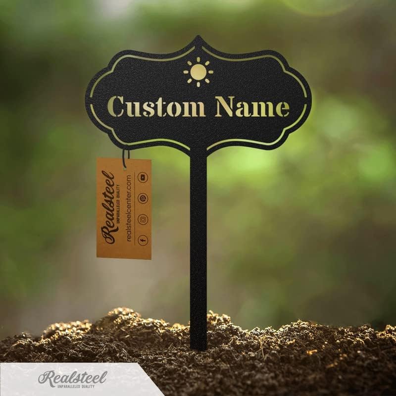 RealSteel ā Customizable Seed & Plant Markers - Outdoor Herb Garden Stakes - Elegant Fruit/Vegetable Labels - Steel Plant Tags for Pots - Classy Design for Farmhouse/Greenhouse ā Watering Can Icon