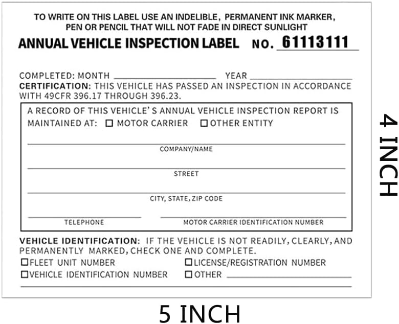 25 Pack 3-Ply Carbonless Annual Vehicle Inspection Report Form with White Interior Inspection Label and Red Exterior Aluminum Inspection Label
