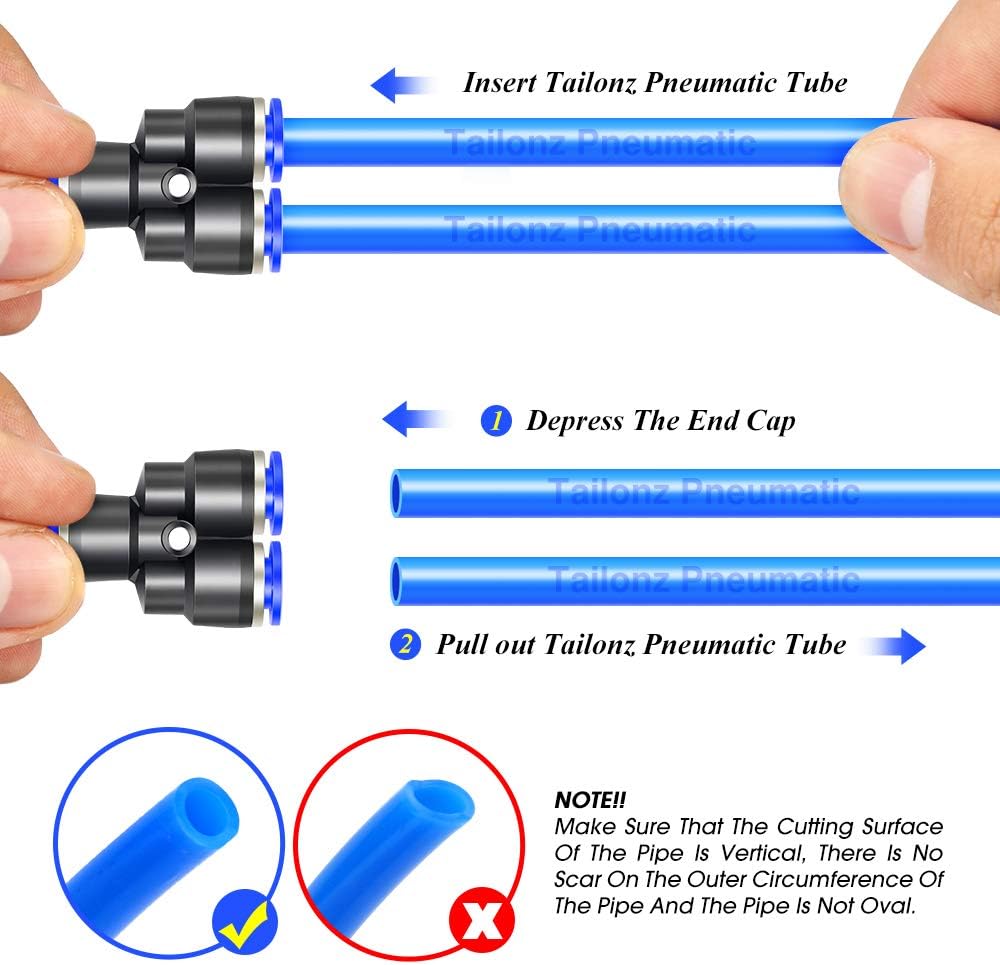 TAILONZ PNEUMATIC 14mm od Push to Connect Fittings Pneumatic Fittings Kit 2 Spliters+2 Elbows+2 tee+2 Straight (8 pcs)