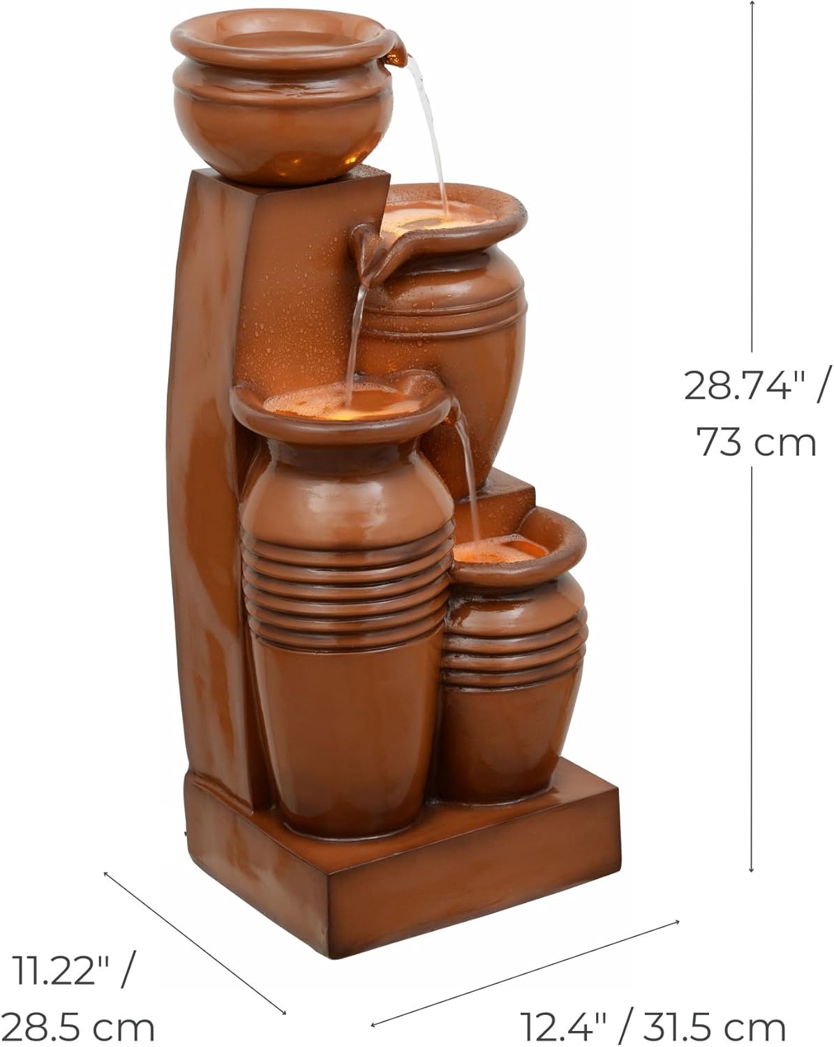 Teamson Home 28.7" 4-Tier Cascading Bowl Solar Powered Water Fountain for Outdoor Living Spaces, Terracotta