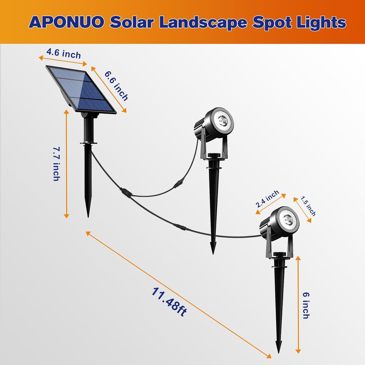 APONUO Solar Spot Lights Outdoor 2-in-1 Solar Landscape Lighting Dusk to Dawn Solar Uplights IP65 Waterproof 9.8ft Cable Outdoor Spot Lights for Yard Pathway Garden Tree Decoration (Cool White)