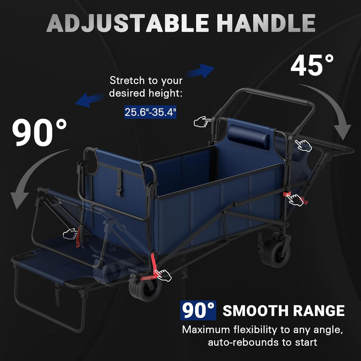 LEVELEVE Heavy Duty Folding Wagon - 2-in-1 Collapsible Cart, 650lb Capacity, All-Terrain Wheels w/Brakes & Side Pockets (Blue)