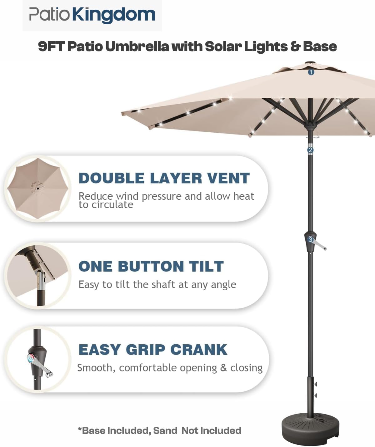 3-Piece Outdoor Bar Set with Beige 9FT Patio Umbrella, HDPE Tall Balcony Adirondack Chairs and Table, All-Weather Outdoor Bar Stools for Patio (Navy Blue)