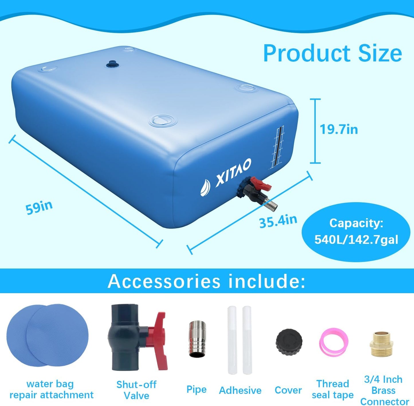 XITAO 142Gal Large Capacity Water Storage Bladder Containers w/Water Level Indicator Portable Foldable Emergency Water Tank Bag for RVs, Drought Resistance, Fire Prevention, Agricultural Irrigation