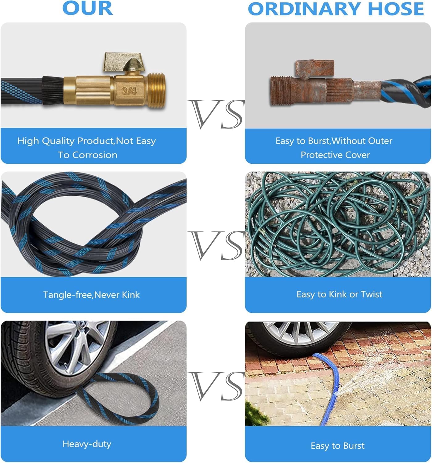 200 ft Garden Hose-No Kink,Heavy Duty,Lightweigh Flexible,Leakproof Water Hose with Sprayer Nozzle-3/4" Solid Brass Connectors-Rubber Car Hoses