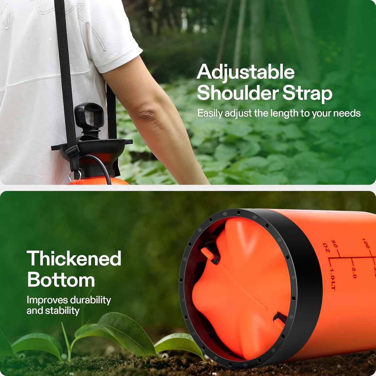 VIVOSUN 2.64-Gallon Pump Pressure Sprayer, Pressurized Lawn & Garden Water Spray Bottle with Adjustable Shoulder Strap, for Plants Spraying, Garden Watering and Household Cleaning