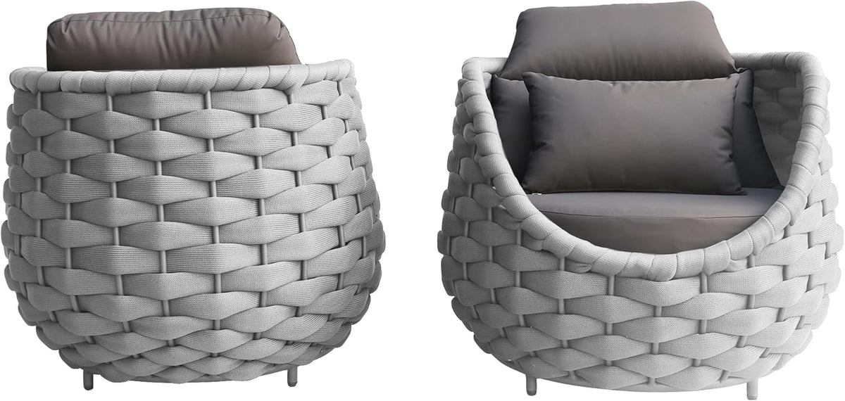 TWT Patio Sofa All-Weather Textilene Rope Balcony Furniture with Dark Grey Cushions & Pillows, Patio Couch Outdoor Patio Furniture Set for Patio, Balcony, Backyard, Deck, Poolside