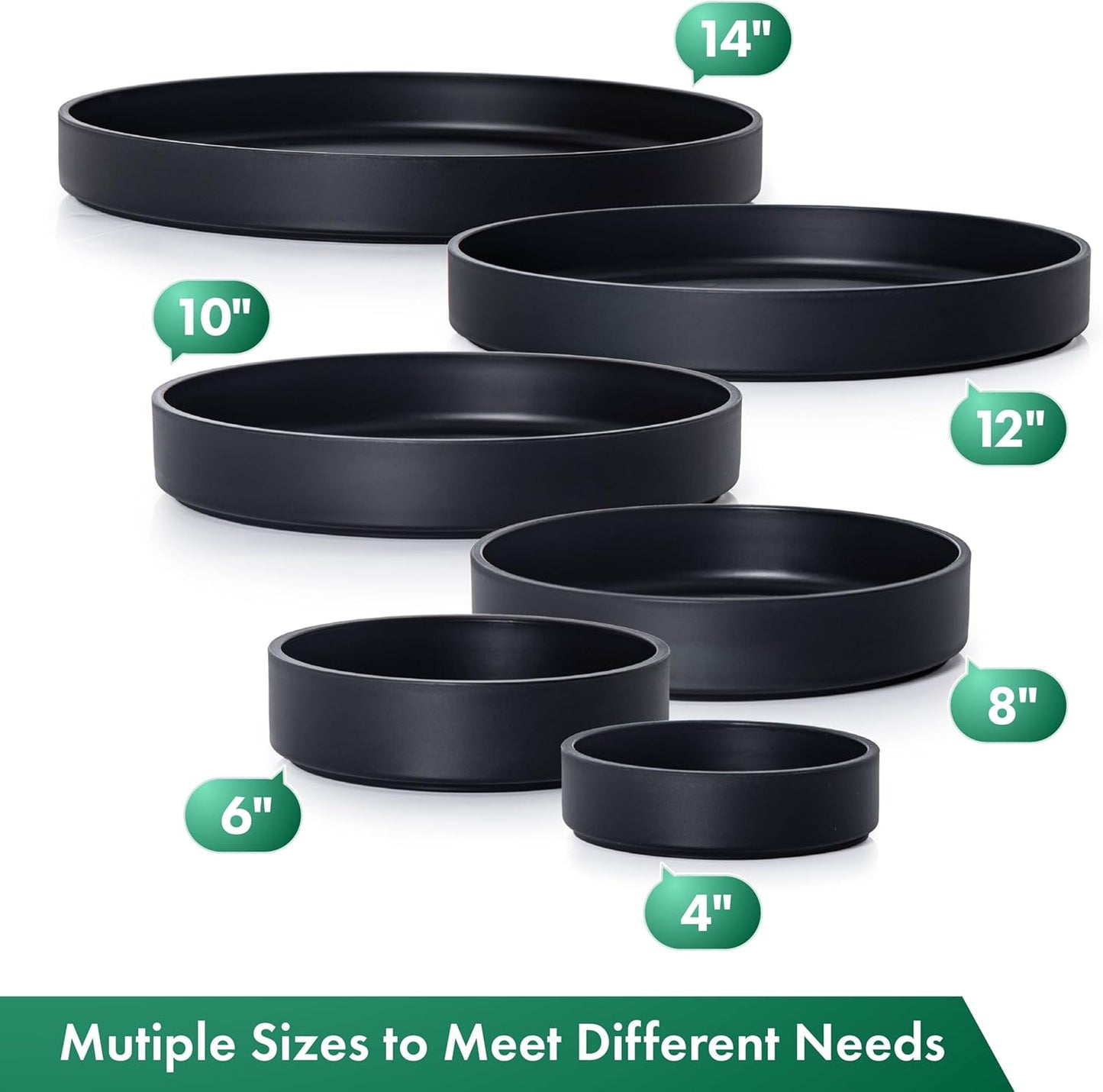 Phoenix Vine 6 Inch Plastic Plant Saucer Water Drip Tray, Heavy Sturdy Round Plant Drainage Tray for Indoors Outdoor, Set of 2, Matte Black, 21-TY-6B-2