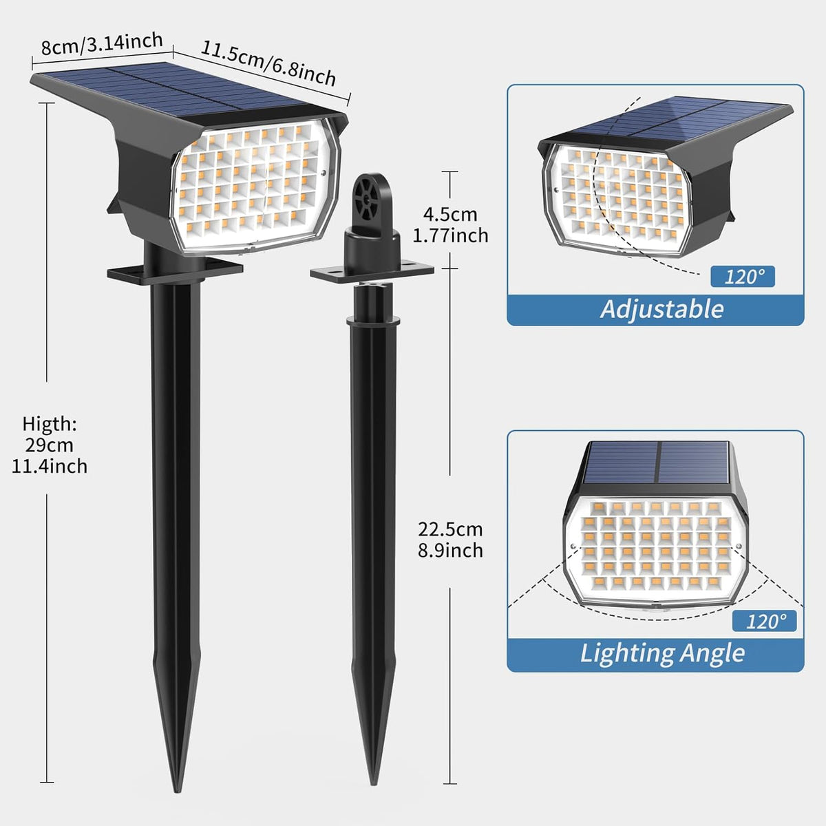 Solar Spot Lights Outdoor Waterproof IP65, 6 Pack Landscape Spotlights with 46 LEDs, 3 Modes Auto On/Off Solar Powered Flood Lights for Outside Pathway, Yard, Garden, Walkway (Warm White)