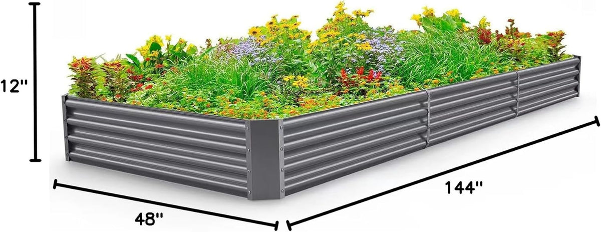 Land Guard 12×4×1ft Galvanized Raised Garden Bed Kit for Vegetables, Galvanized Super Large Metal Planter Raised Garden Boxes Outdoor(359 Gallon Capacity(Grey)…
