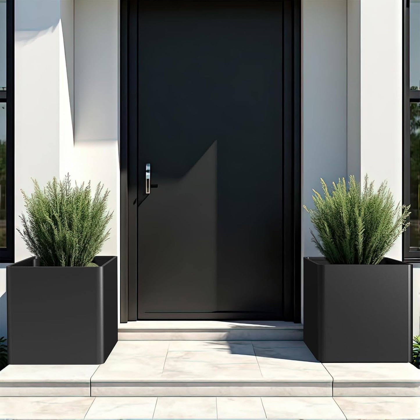 Large Metal Square Planter 20" L x 20" W x 20" H, Black Large Outdoor Planters with Drainage Hole for Porch/Patio/Garden