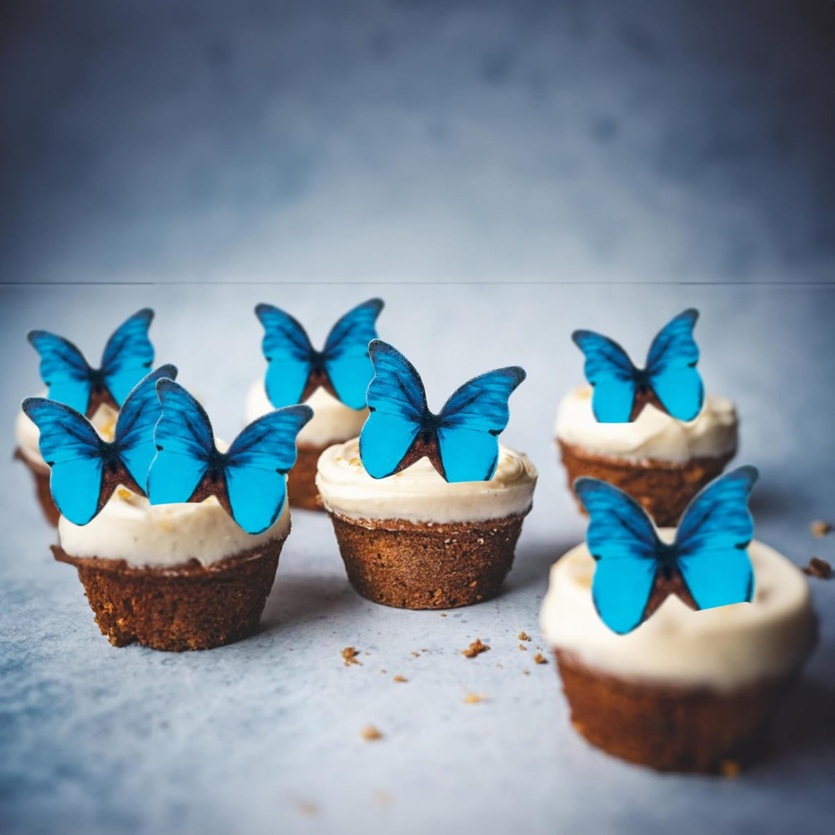 Ephlyn 48Pcs Edible Butterfly Cupcake Toppers 3D Cute Butterfly Cake Picks for Baby Shower Bridal Shower Boys Girls Birthday Party Cake Decorations Supplies Blue
