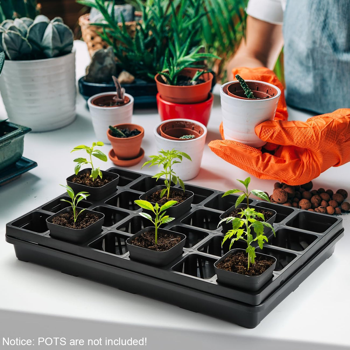 24 Cell Nursery Pots Trays (17"x11"x2") with Plastic Flat Seed Starter Trays, Durable Carrying Seedling Starter Tray, Reusable Planting Trays for Holding 2.7 inch Nursery Pots, 3 Sets Combo