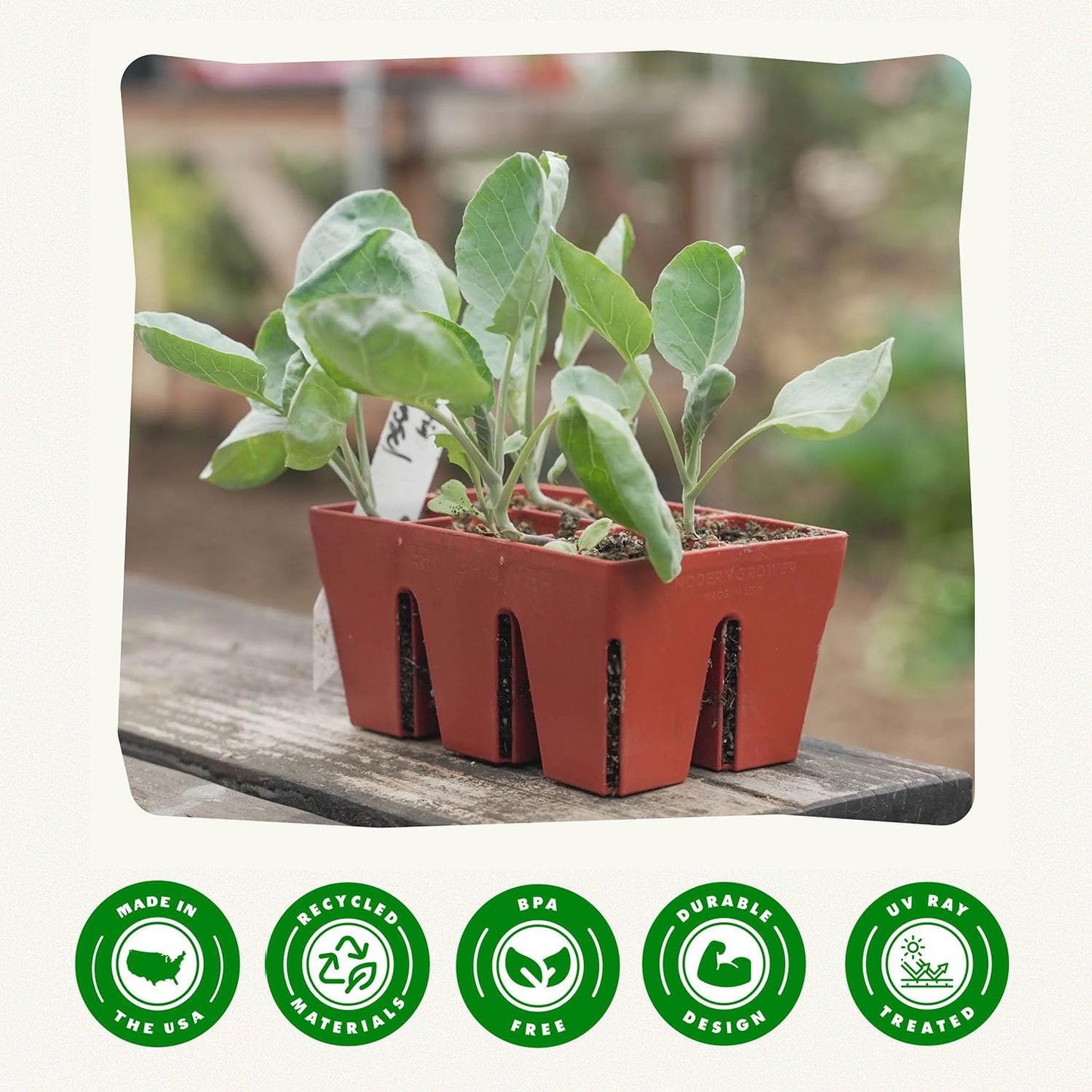 Epic Gardening Reusable Seed Starter Tray - 6 Cell/6 Seedling Starter Trays - Easy Watering, Indoor Greenhouse, Plant Starter, Gardener-Friendly for Seedlings | UV-Treated & BPA-Free - Terracotta