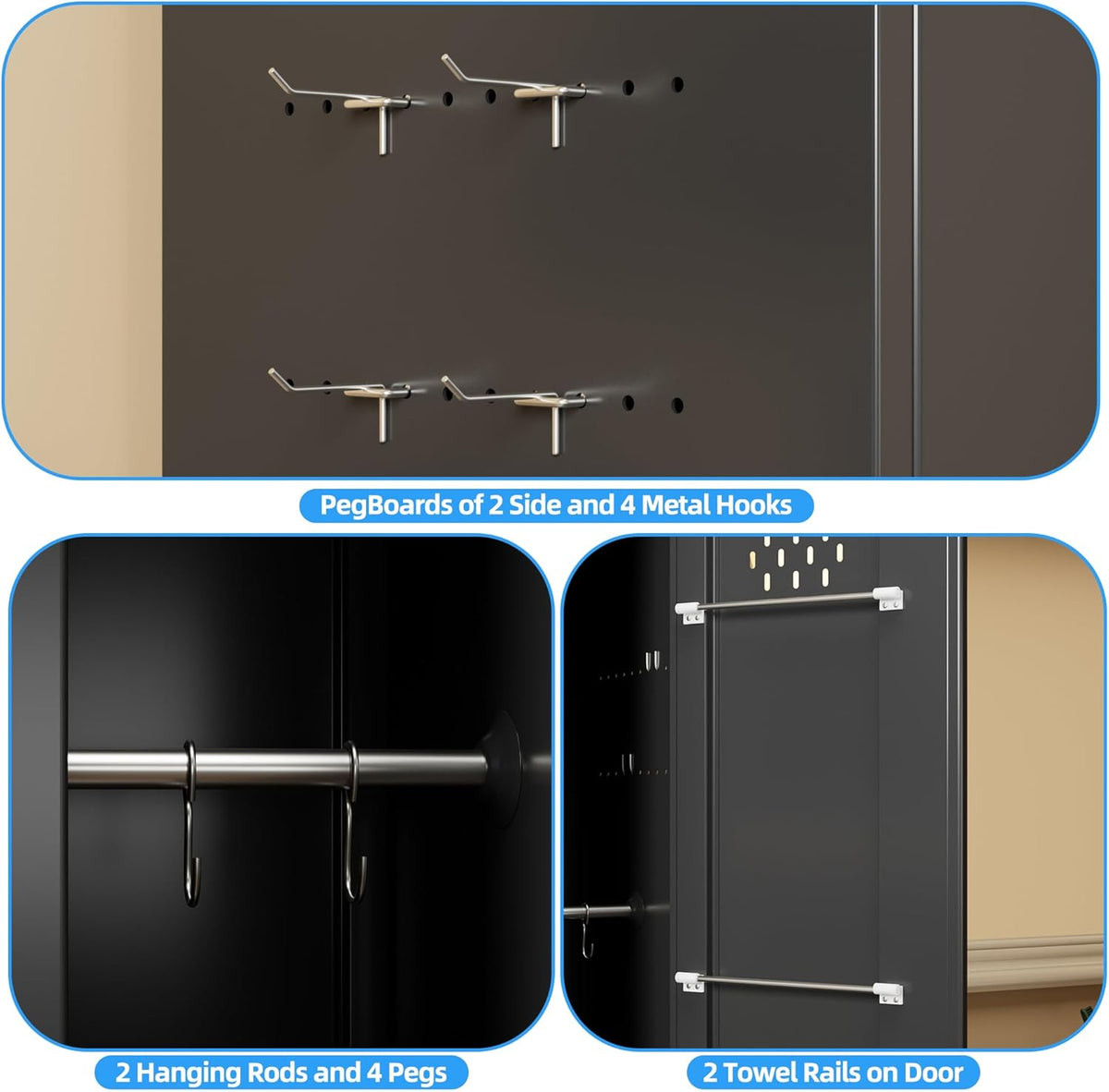 15.75 in Wide Garage Storage Cabinet, Metal Storage Cabinet with Wheels and 2 Adjustable Shelves for Home Offices, Gyms and Pantries, Black