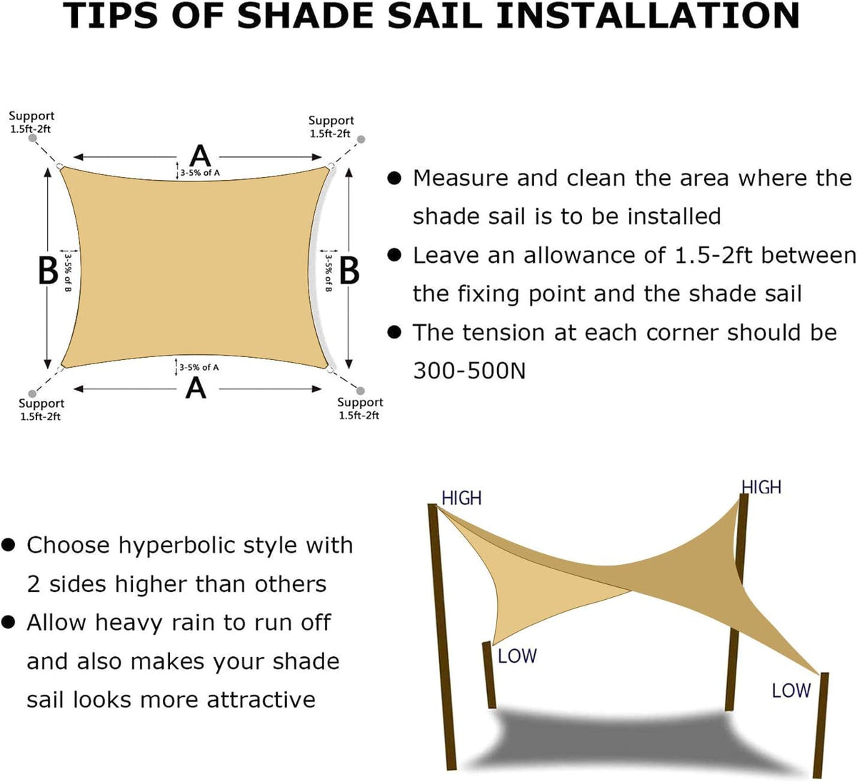 KANAGAWA Sun Shade Sail 7'x13' Sand Rectangle UV Block Canopy Awning Shelter Fabric Cloth Screen for Outdoor Patio Garden Backyard Activities