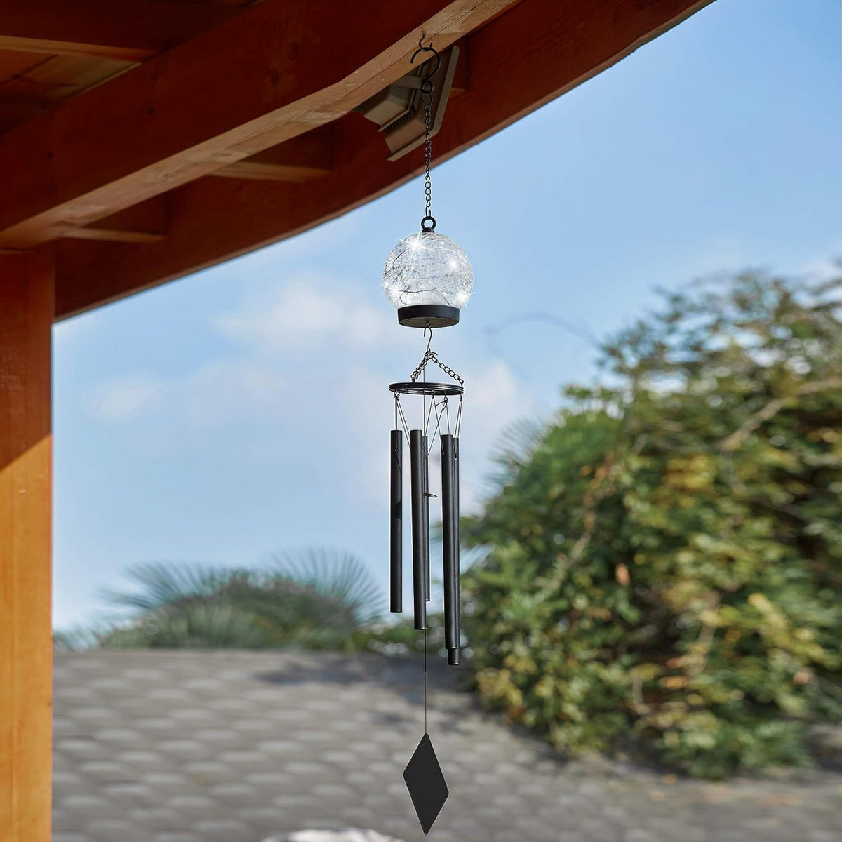 42 Inch Wind Chimes Outdoor Solar Lights, 15 Twinkle Warm White LED Large Sympathy Chime Crackled Glass Ball Birthday Gifts for Women Mom Grandma Decorative Hanging in Garden, Yard, Patio, Landscape