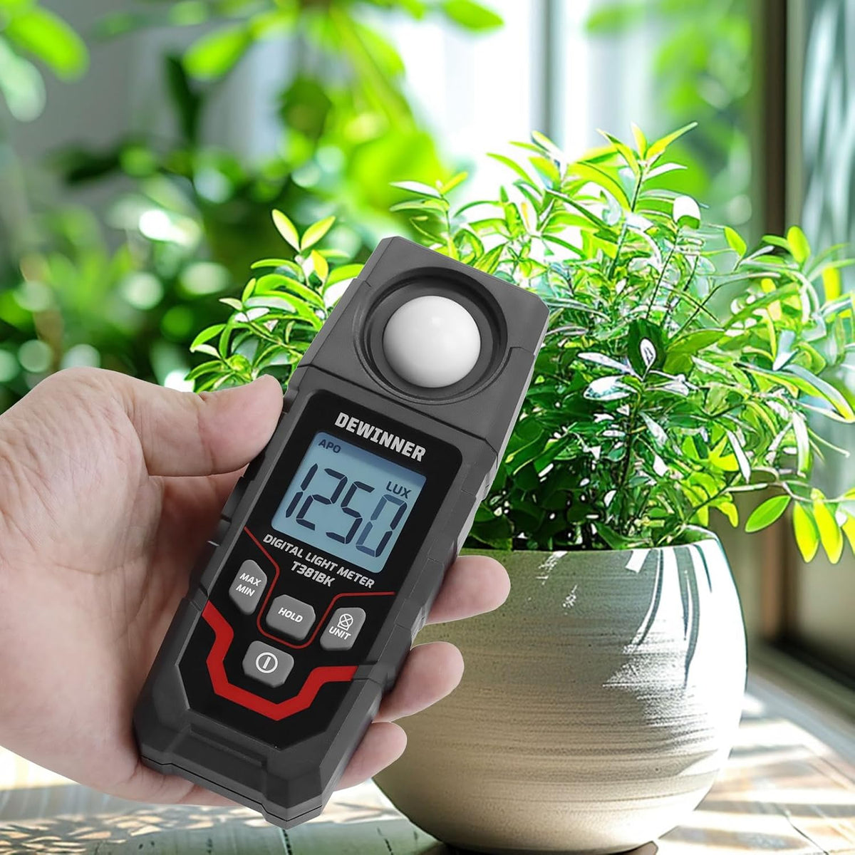 DEWINNER Digital Illuminance Light Meter – 0-200,000 Lux Light Tester for Plants, LED Grow Lights, Car Headlights – Candles Meter, 8X/s Sampling, 120° Angle, Backlit Display (Battery Included)