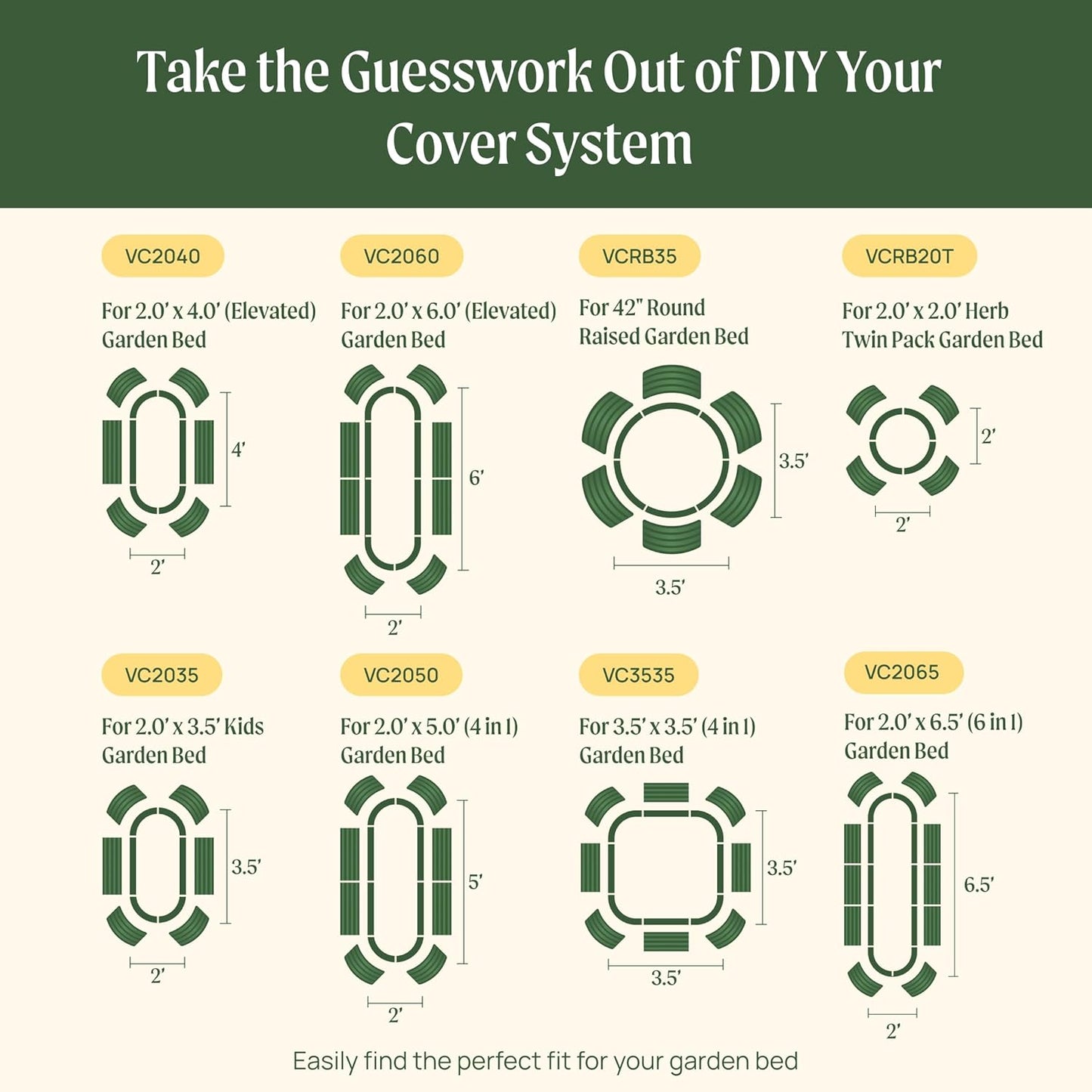Vego garden Cover System for 2.0' x 5.0' (4 in 1) Garden Bed