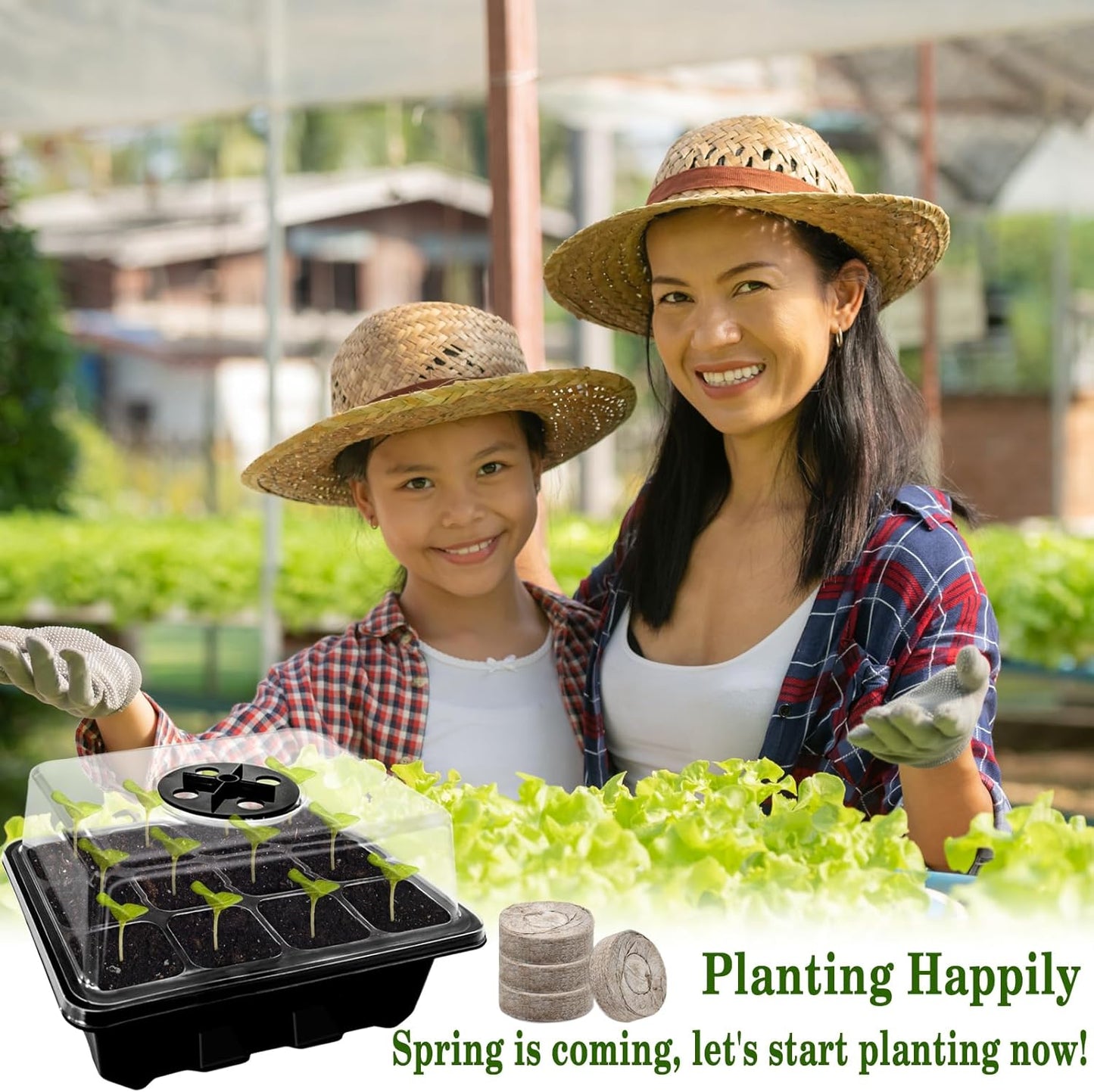 Halatool Seed Starter Kit 8 Pack 96 Cells Black Seed Starter Tray with 100 PCS Peat Pellets for Seedlings Organic Seed Stater Soil Pods for Planting Vegetables Plant, Flowers