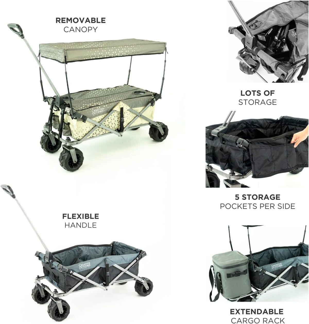 Creative Outdoor All-Terrain Deluxe Wagon | 360 Swivel All Terrain Wheels | Great for Beach, Park, Garden & Tailgate | Multiple Color Options