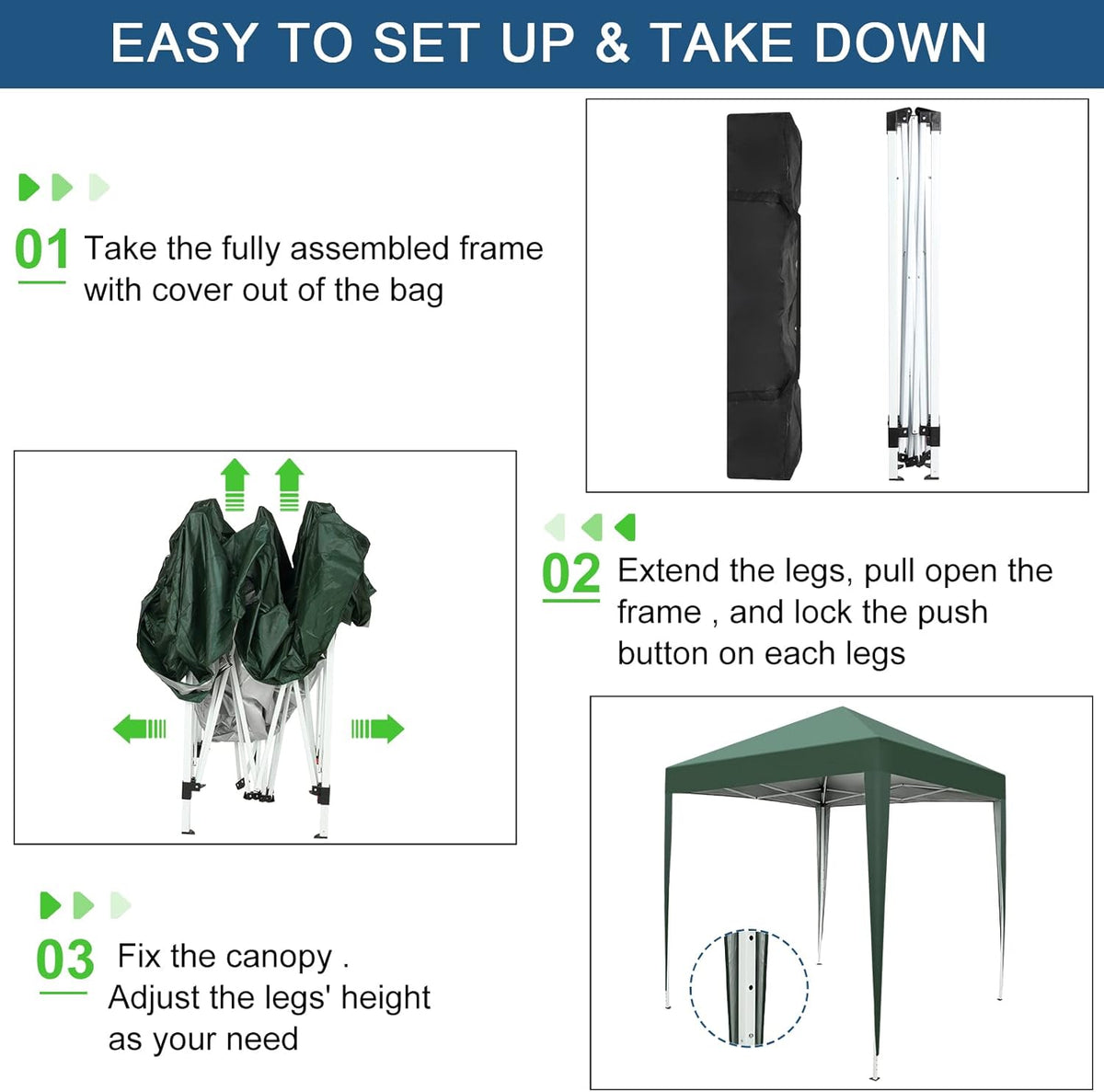 Outvita 6.5x6.5ft Pop Up Canopy Tent, Outdoor Instant Shelter Folding Canopy with 4 Side Walls and Carry Bag for Commercial Events, Party, Backyard BBQ, Camping Green
