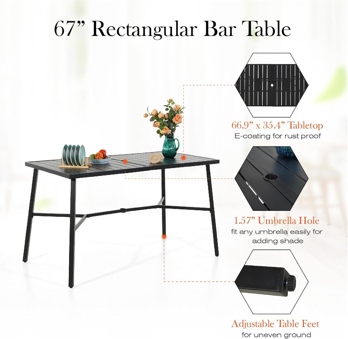 Sophia & William Outdoor Bar Set, Patio Bar Table and Chairs Set, Bar Height Patio Set - 6 x Swivel Bar Chairs(Brown), 1 x Rectangular Bar Table(Black)