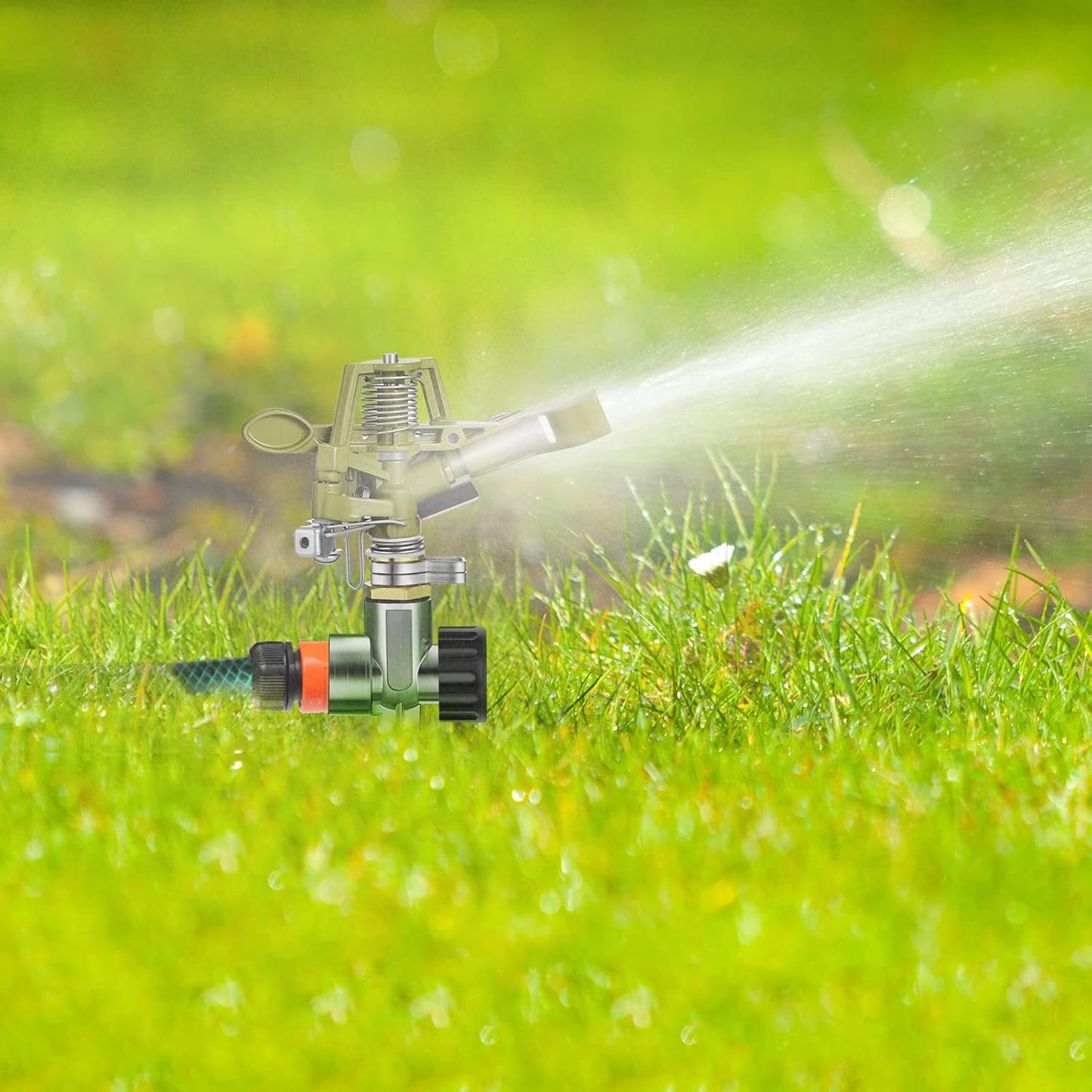 Chengu 4 Set Zinc Alloy Water Sprinklers Heads for Lawns Yard Heavy Duty Adjustable 360 Degree Watering Impact Pulsating Garden Sprinklers Multipack for Large Area Irrigation
