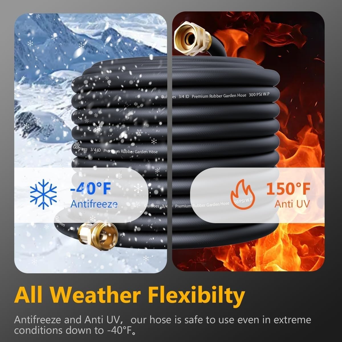 Leader Garden Hose 10ft x 3/4", Heavy Duty Short Water Hose, Male to Female Fittings, Five Layered Braiding for Durability, 1000PSI Burst, 300PSI Working (Black)