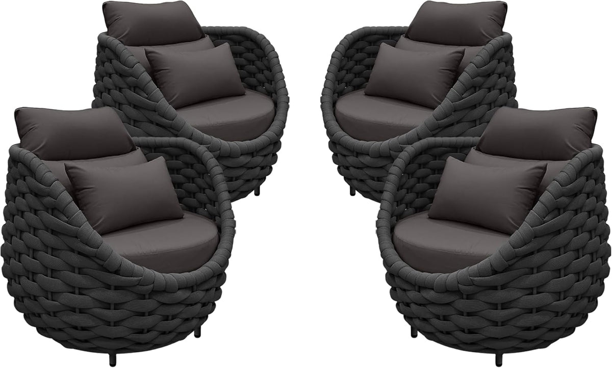 TWT 4 Pieces Patio Sofas All-Weather Teslin Rope Balcony Furniture with Cushions & Pillows, Patio Couch Outdoor Patio Furniture Set for Indoor, Balcony, Backyard, Poolside, Dark Grey
