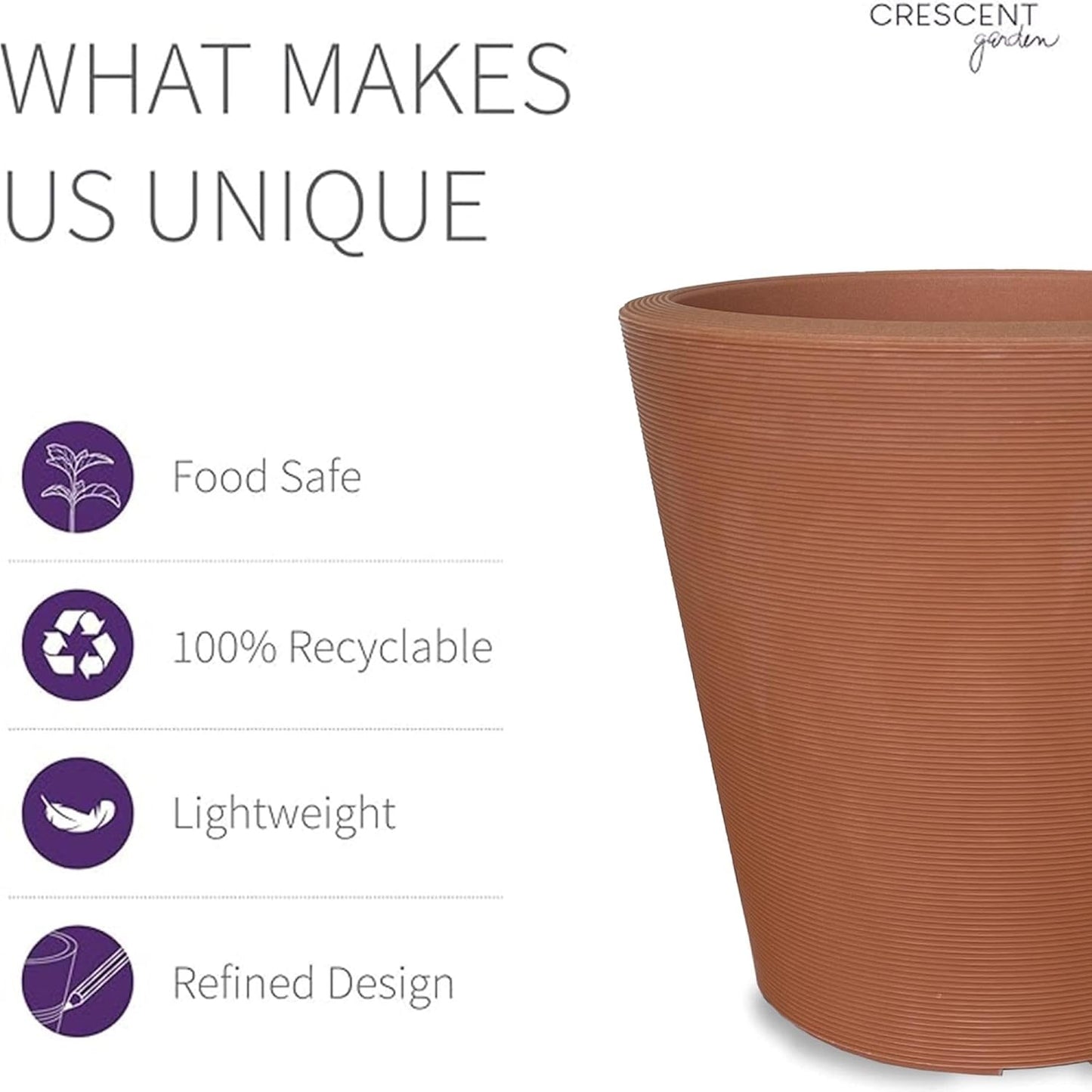Crescent Garden Madison Planter– Weather-Resistant, Double Walled Indoor/Outdoor Plant Pot with Drain Hole – Durable All-Season Plastic Flower Container, 20" W (Terracotta-Colored)