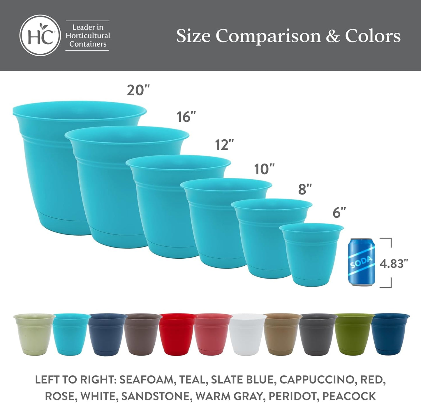 The HC Companies Eclipse Round Planter with Saucer - Outdoor & Indoor Plant Pot with Drainage Holes - Lightweight, UV-Resistant Plastic Pots for Plants, Flowers & Herbs (8" Slate Blue, Pack of 1)