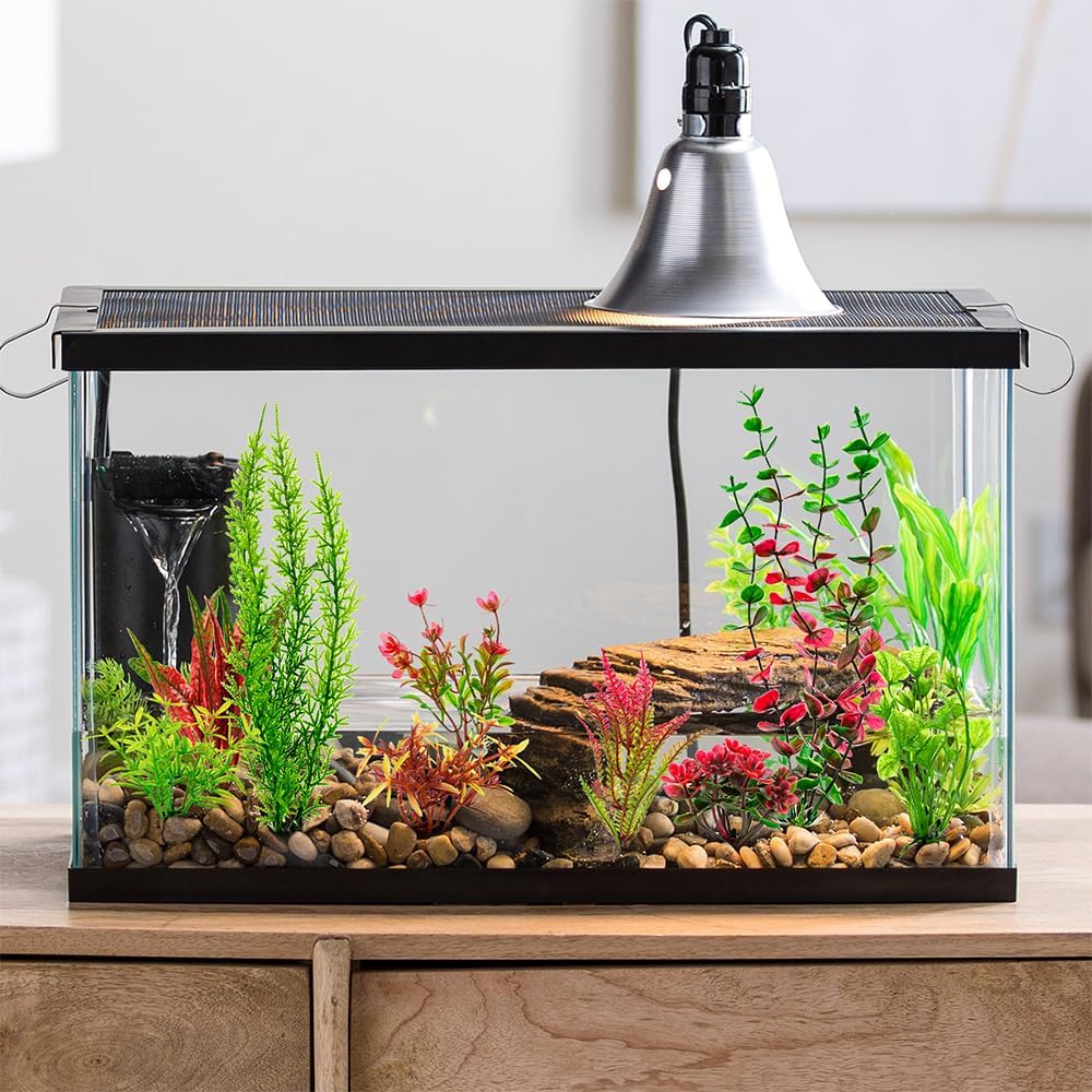 18-Piece Artificial Aquarium Plants Decorations – Large Set with Red & Green Foliage, Fish Tank Decor for Betta, Goldfish, Freshwater & Saltwater Tanks, Weighted Bases