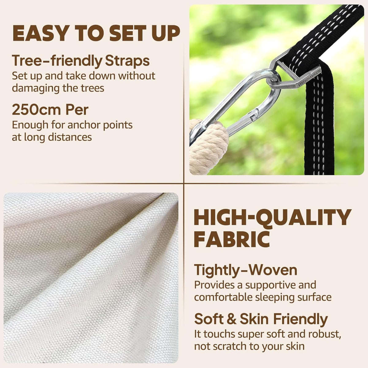 Chihee Cotton Hammock Large Soft Breathable Camping Hammock Holds Up to 660lbs Portable Tree Hammocks with Detachable Spreader Bar Pillow 2 Strong Webbings 2 Carabiners Patio Garden Indoor Outdoor