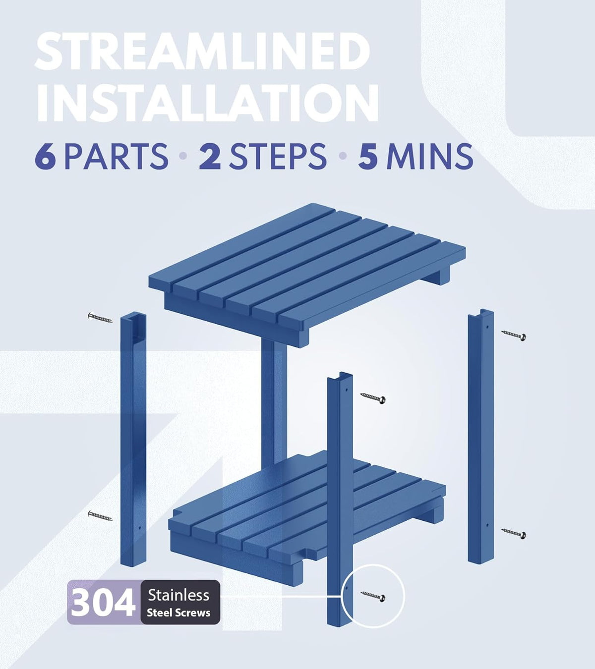 PASAMIC 2-Tier Adirondack Square Side Table, 17" HDPE Outdoor Side Tables, Weather Resistant End Table for Patio, Backyard, Pool, Indoor Companion, Beach, Easy Maintenance (Navy Blue)