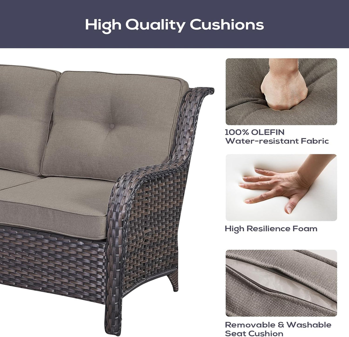 Outdoor Furniture Sectional Sofa L Shaped Couch - Patio Wicker Set with 2 Swivel Glider Chairs, 5 Piece Rattan Patio Conversation Sets with Gray Cushion for Deck Backyard Sunroom