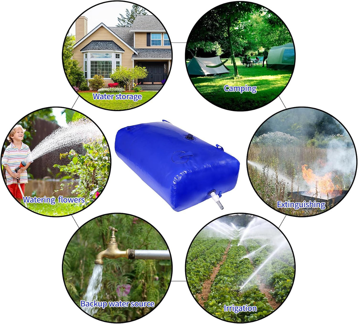 1400 L/370 gal Water Bladder Storage Containers, Foldable Portable Water Tank Large Capacity Soft Water Bag, Drought Resistance, Fire Prevention, Emergency Water