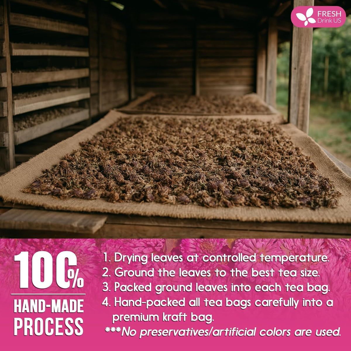 FreshDrinkUS, Premium Red Clover Herbal Teaโ 135 Tea Bags โ Pure โ Naturally Smooth & Mild Flavor โ Premium Quality, Eco-Conscious Packaging. Caffeine-Free. Gluten Free. Vegan