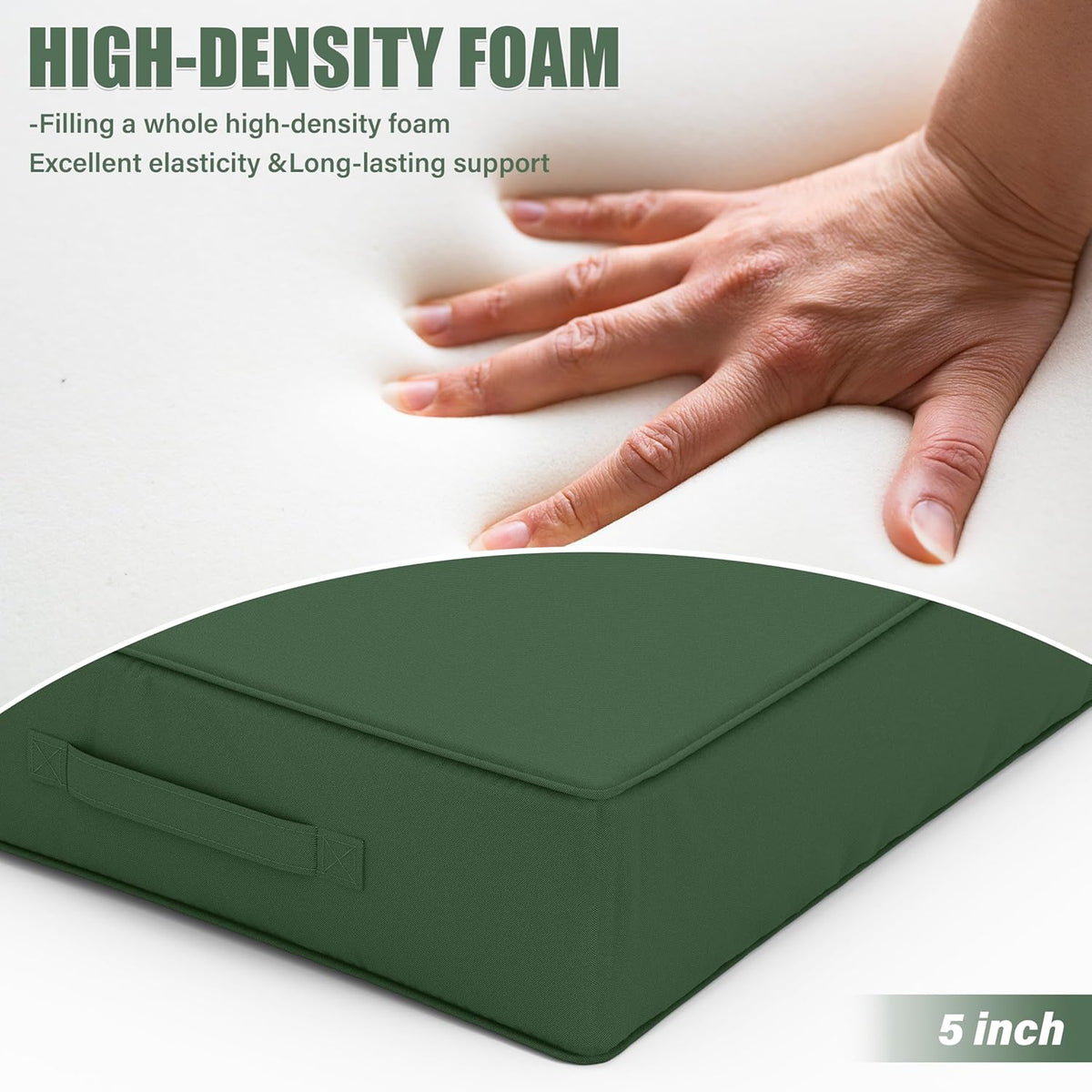 Patio Chair Cushions 24 X 24 X 5 Inch Waterproof Outdoor Seat Cushions for Patio Furniture, Outdoor Sofa Couch Pads with Ties & Handle, Set of 2, Green