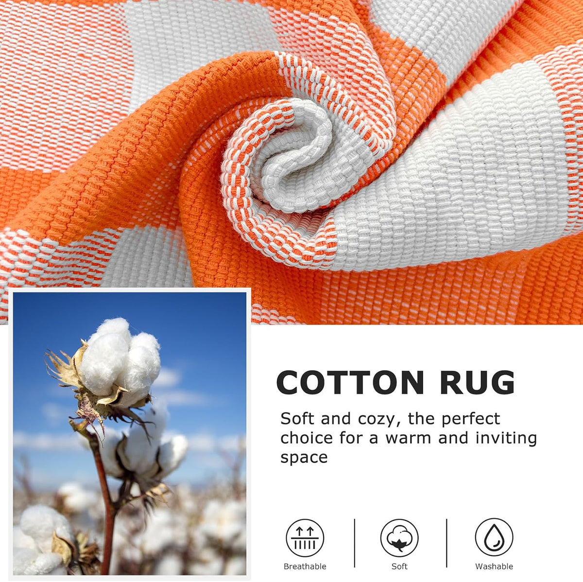 IOHOUZE Fall Buffalo Plaid Check Rug Outdoor Doormat 3x5 Ft Washable Woven Outdoor Indoor Welcome Mats for Front Door/Farmhouse/Entryway/Home Entrance Orange and White Outdoor Rug