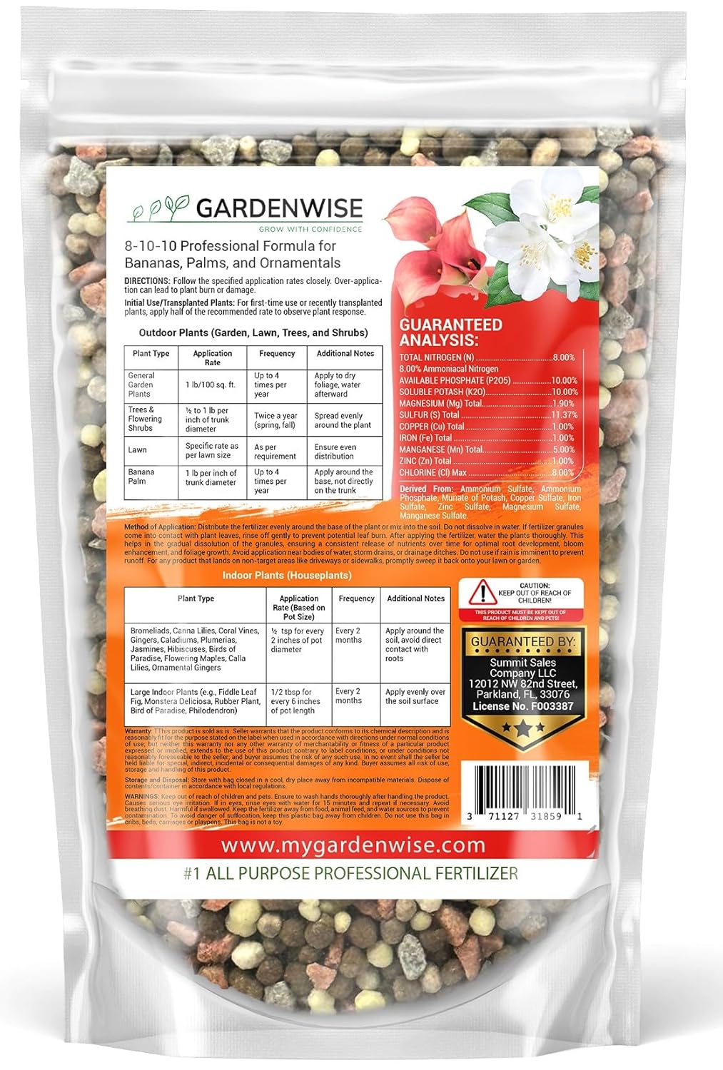 Elite 8-10-10 Professional Fertilizer for Banana, Flowering, and Fruit Trees, Ornamentals - Boosts Flowering & Fruiting - for Indoor & Outdoor Plants (3 QUARTS)