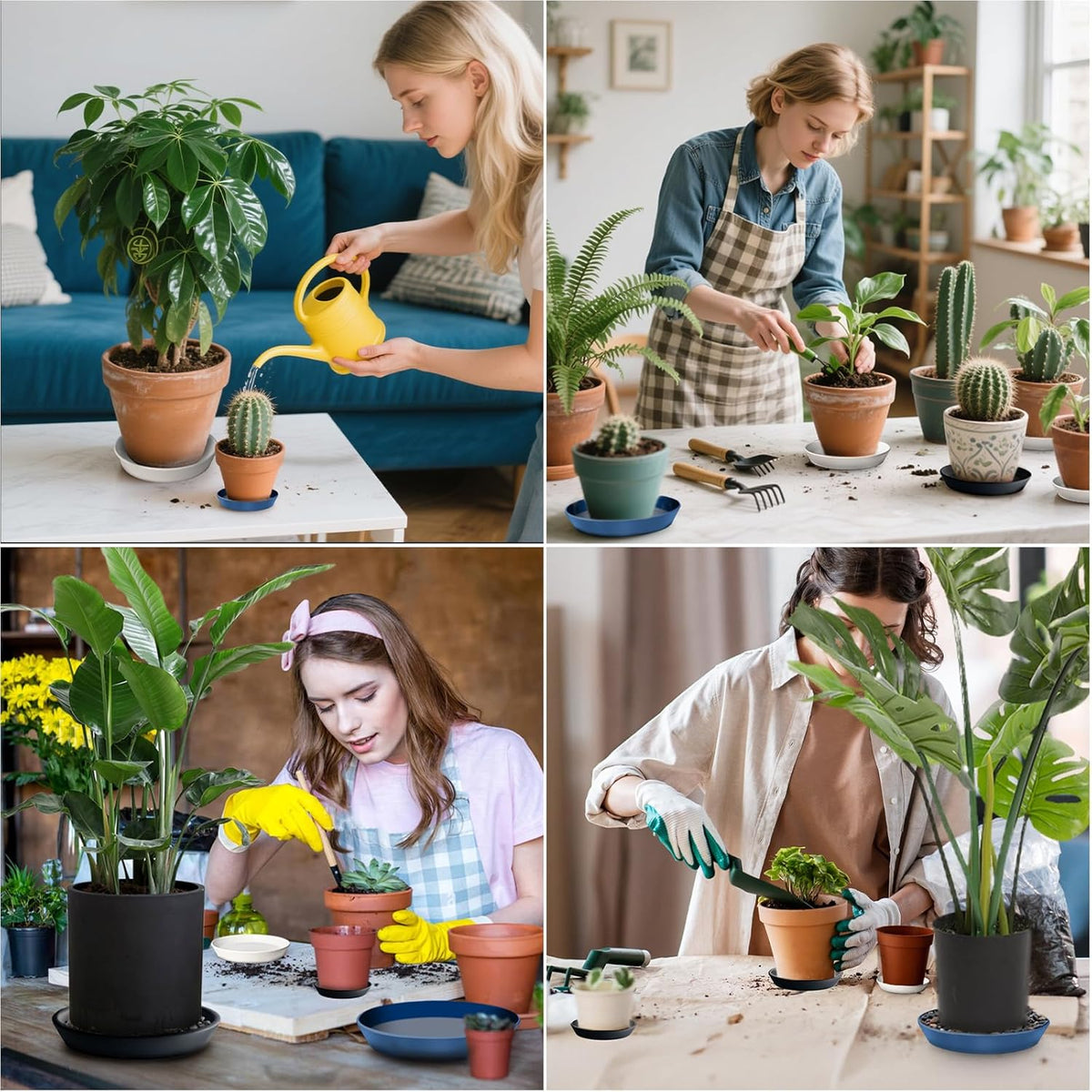 2 Pack 8 Inch Flower Pot Saucers - 9 Inch (8.7 Inch) Ceramic Plant Saucer for Outdoors & Indoors - Glazed Ceramic Plant Pot Trays for Water Drainage - Durable & Stylish Round Plant Tray