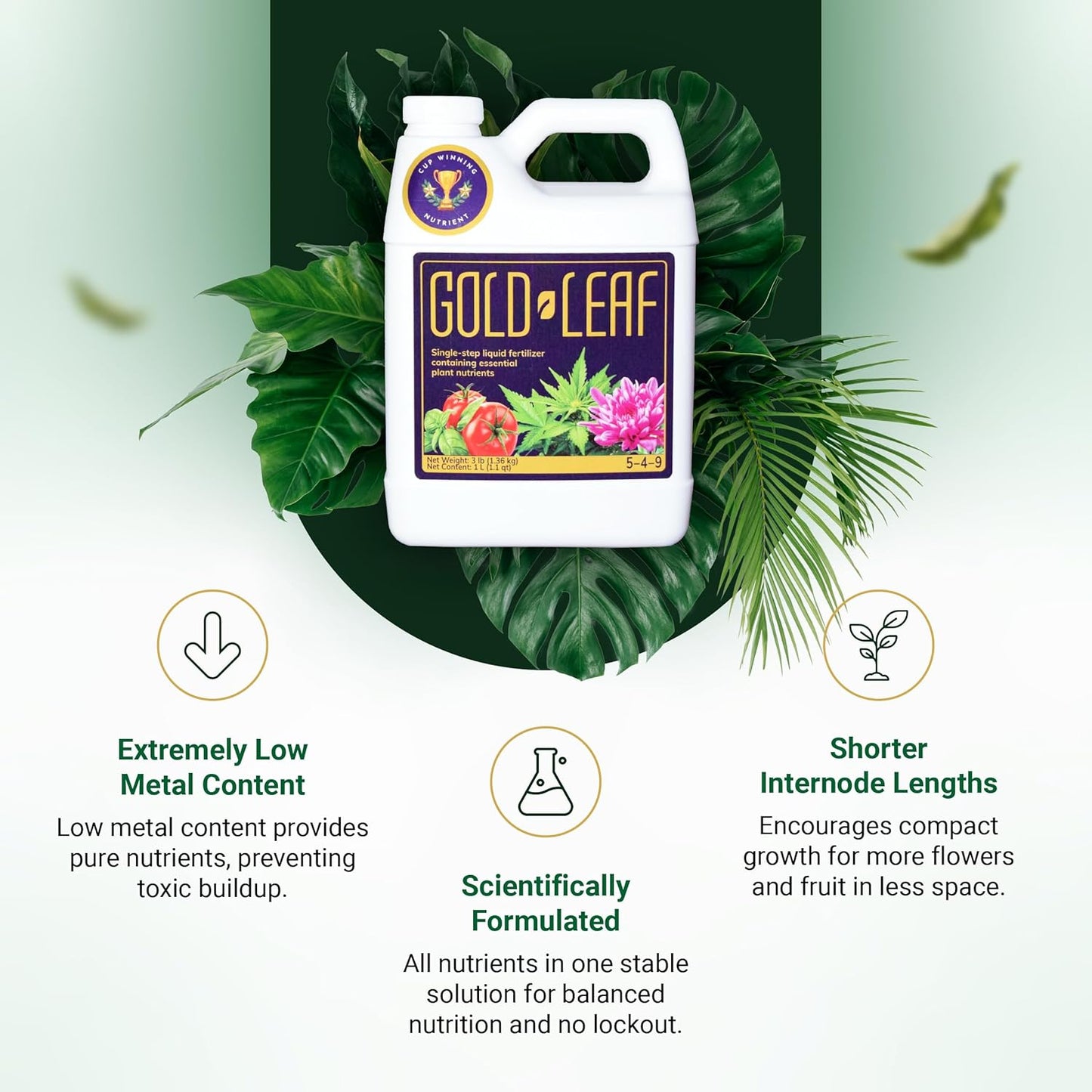 500ml Gold Leaf All-in-One Liquid Fertilizer – pH Balanced, Instantly Dechlorinates, No Additives Needed – for Soil, Hydroponics & Coco – Bigger Blooms, Higher Yields, Complete Plant Nutrition