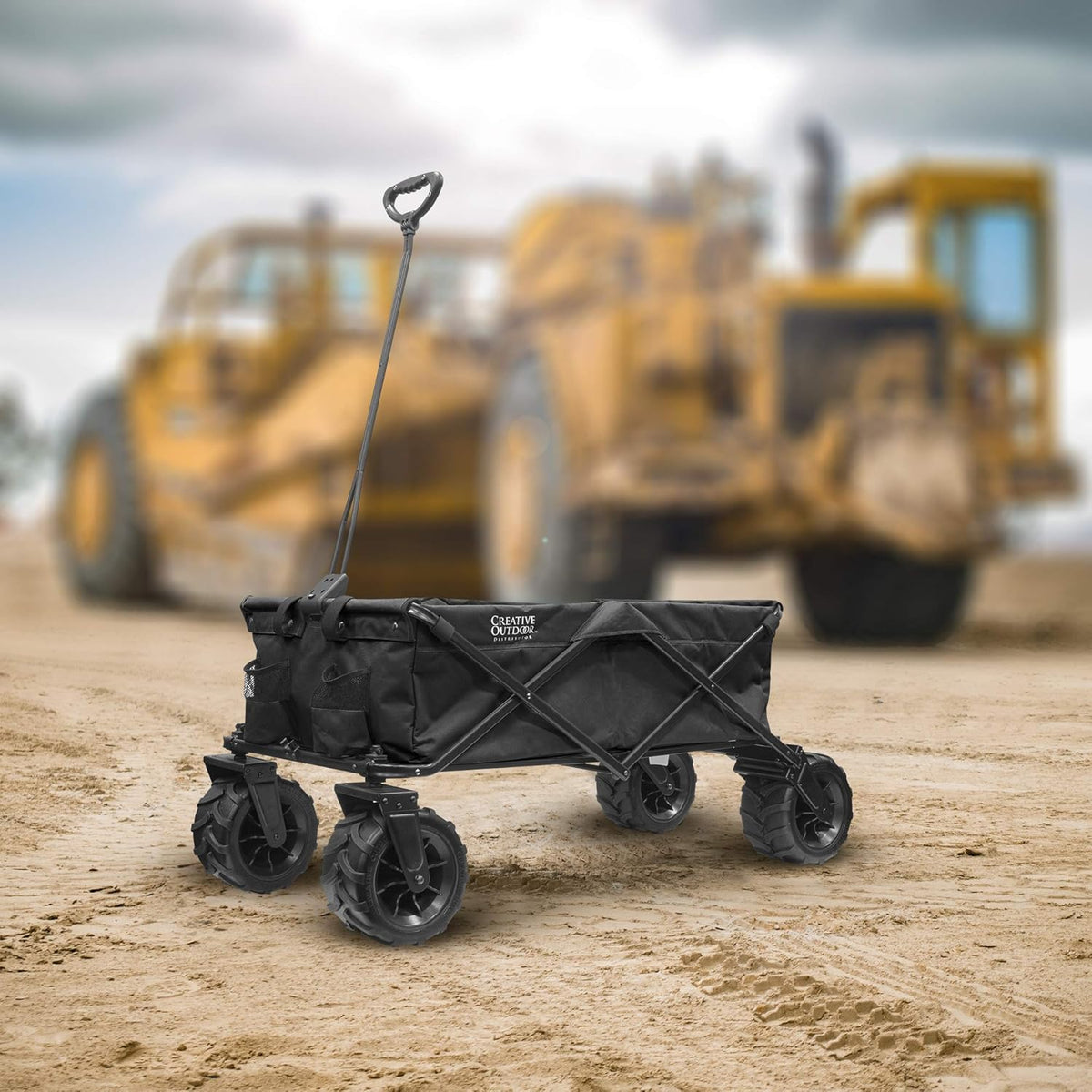 Creative Outdoor Wagon for Kids Push Pull Collapsible Stroller Giant All-Terrain Folding Cart | XXXL Monster Series Wagons | Beach Park Garden & Tailgate | Multiple Color Options (Black)