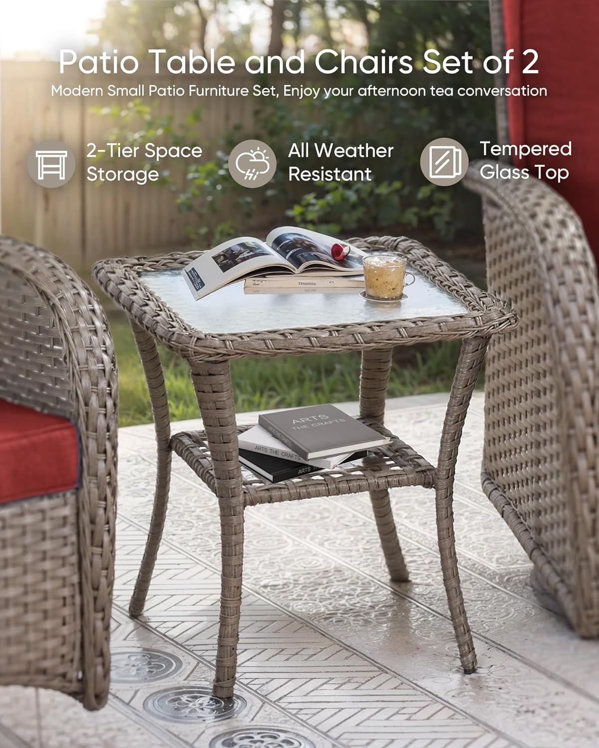 HUMMUH 7 Pieces Wicker Patio Conversation Set Outdoor Glider Loveseat with Patio Swivel Rocking Chairs Outdoor Patio Set for Deck Lawn Porch Balcony Poolside-Grey/Red