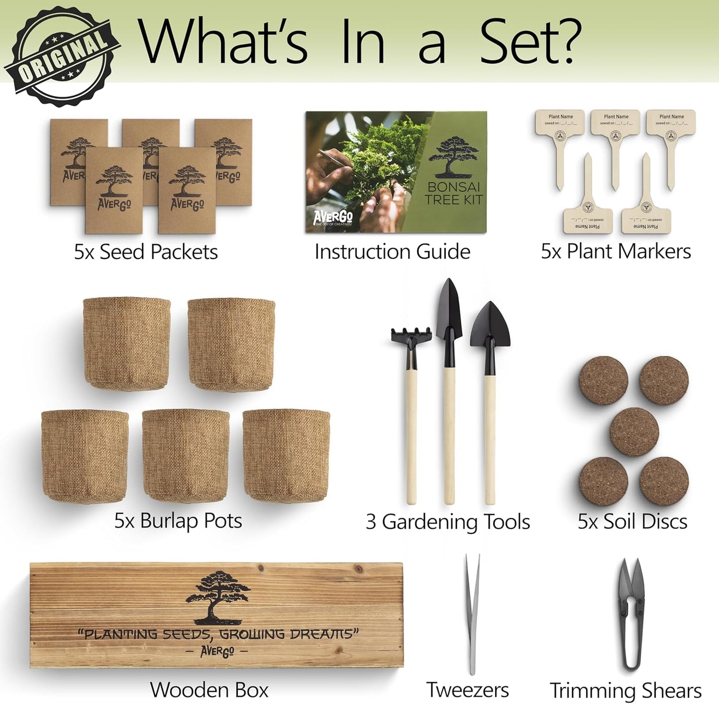 Bonsai Tree Kit for Beginners – 5X Unique Japanese Bonzai Trees | Complete Indoor Starter Kit for Growing Plants with Bonsai Seeds, Tools & Planters – Gardening Gifts for Women & Men