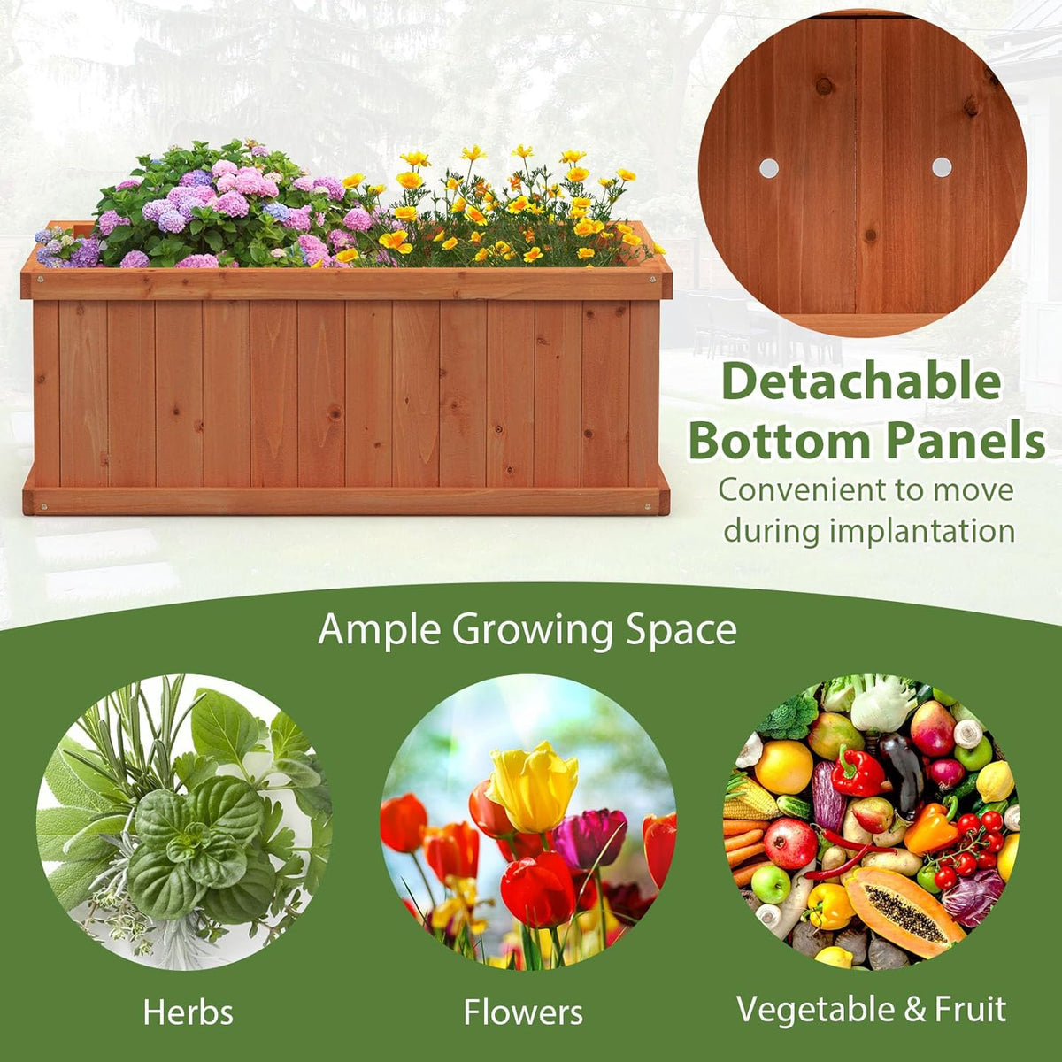Giantex Raised Garden Bed, 31”x14”x12” Wooden Planter Box with 4 Drainage Holes & Detachable Bottom Panels, Elevated Flower Bed, Rectangular Plant Container for Vegetables, Herbs & Fruits, Orange