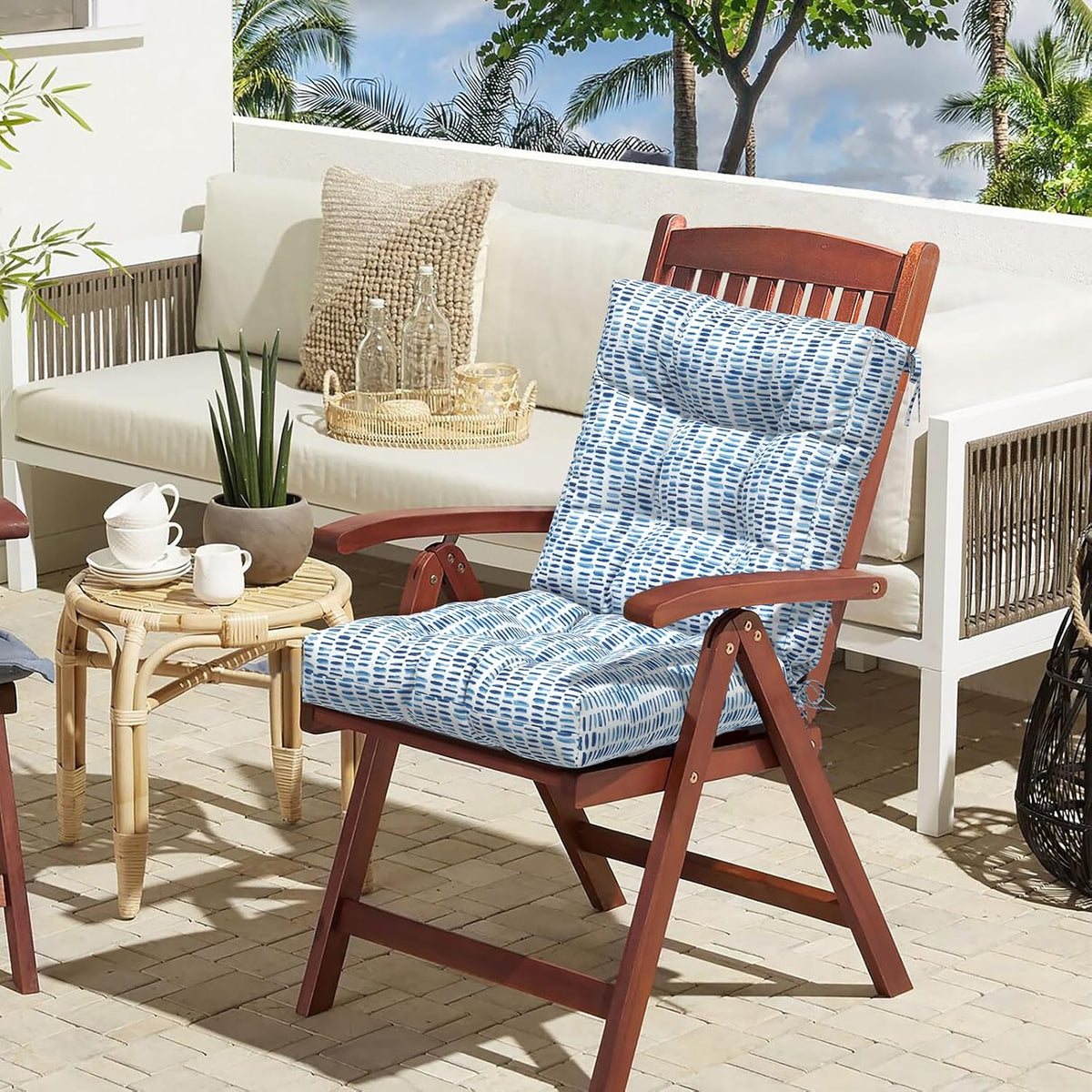 LVTXIII Outdoor Adirondack Chair Cushions, L42 x W21 x H4 Patio Tufted Low Back Cushions, Seasonal Replacement Rocking Chair Cushion for Home Garden Furnitue, Set of 2, Pebble Blue