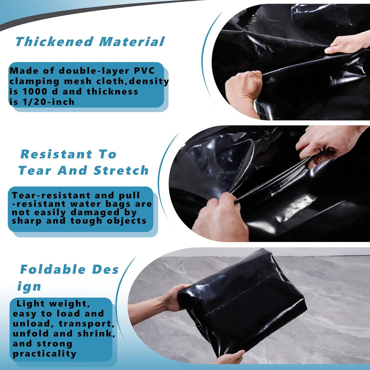 240 L/63 Gal Water Bladder Tank, Foldable Portable Water Storage Container, Emergency Water Bag for RV, Truck Bed, Fire Prevention, Drought Resistance, Black