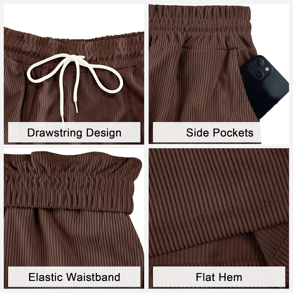 Mens Cargo Shorts Casual Drawstring Elastic Waist Corduroy Summer Beach Shorts with Pockets
